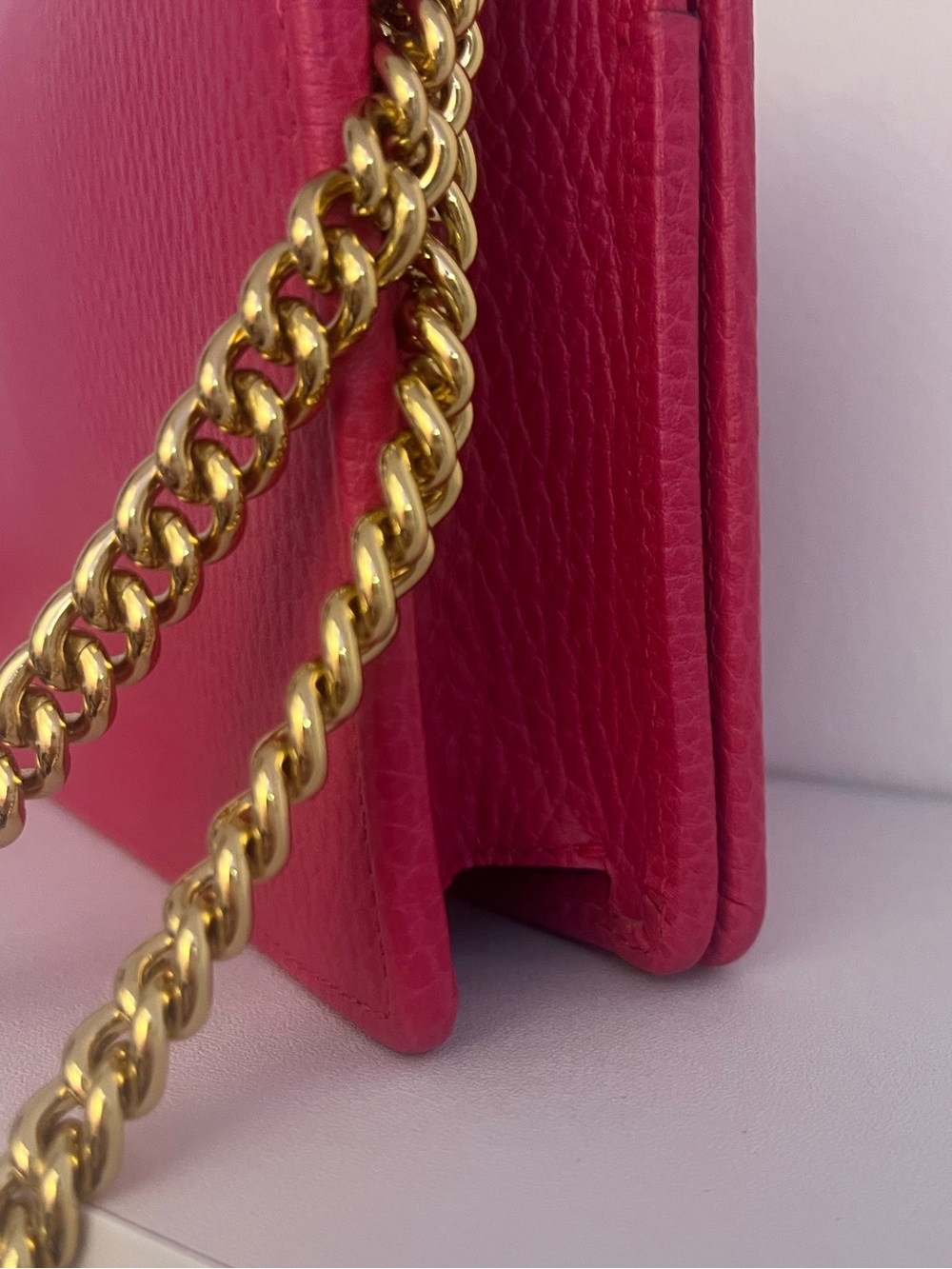 Gucci GG Marmont Pink Pebbled Leather Wallet on Chain + Packaging - Picture 9 of 14